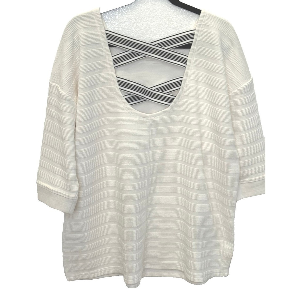 T by Talbots Size 2X Textured Criss Cross Back White Tunic Top New with Tags